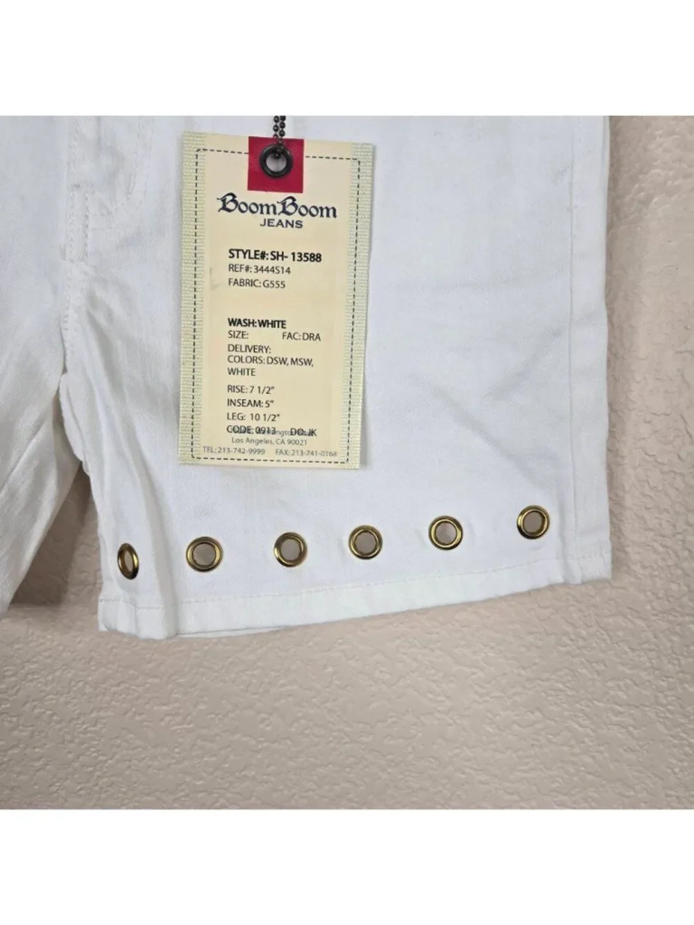 Y2K Boom Boom Jeans Womens 5 White Denim Shorts Gold Grommets